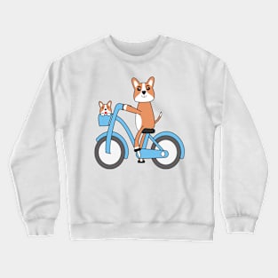 Kawaii corgi dogs riding a blue bicycle Crewneck Sweatshirt